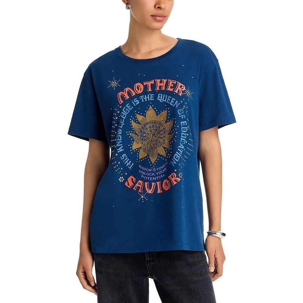 MOTHER The Sinful Tee Blue Moon Graphic Studded T-Shirt Knowledge is Queen M